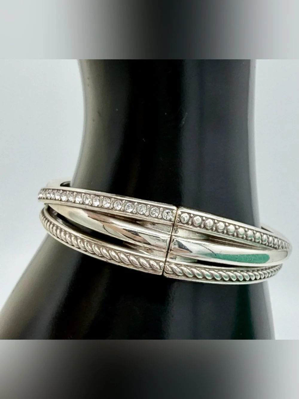 Brighton Silver Crystal Crossover Bangle Bracelet Multi-Row Layered - Picture 3 of 10